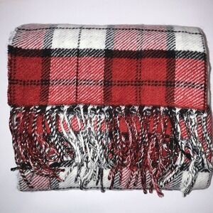 Talbots Reversible Scarf Red Black Plaid and Houndstooth 74 x 22‎ Soft Fringe